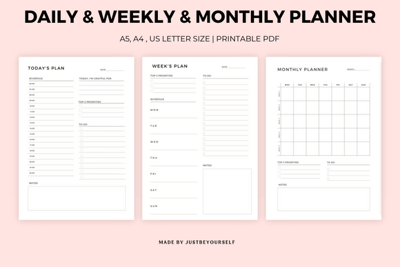 Download Daily, Weekly, Monthly Planner Printable - Monthly planner Collection