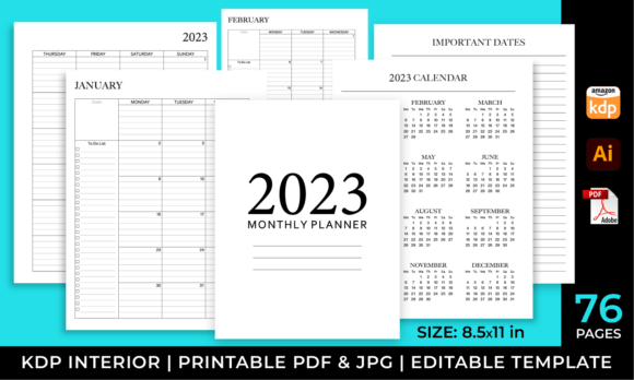 Download 2023 Monthly Planner | Lined Calendar - Monthly planner Collection