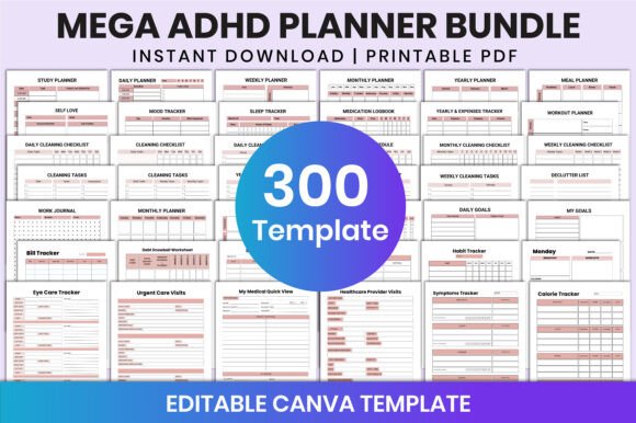 Download Mega ADHD Planner Bundle for Canva - Premium Resources
