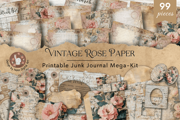 Download Vintage Rose Peach Junk Journal Mega Kit - Premium Bundle